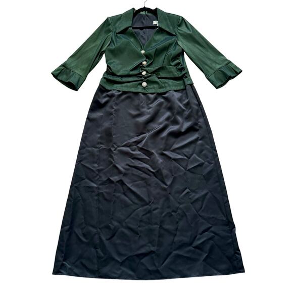 J R Nites Green Taffeta Black Satin Evening Dress 16W Mother of the Bride - Picture 2 of 15
